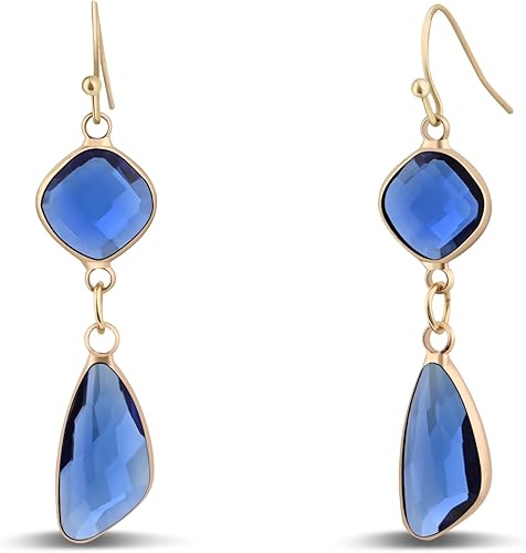 Blue Drop Earrings for Women-14K Gold Plated Sapphire Earrings for Women Unique Hypoallergenic Crystal Earrings
