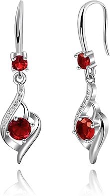 925 Sterling Silver Heart Dangle Earrings with Cubic Zirconia & Birthstone - Women's Fashion Jewelry