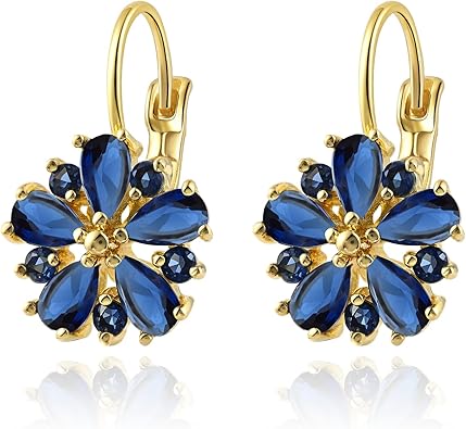 14K Gold Plated Flower Birthstone Earrings - Hypoallergenic Leverback Floral Earrings, Trendy Jewelry Gift for Women